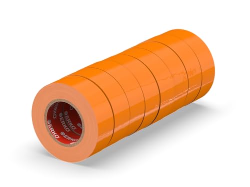 ERKO Isolierband Orange 19mm x 20m PVC Set 8 Stück Elektrische Leitungen Reparatur, Hochflexibel mit starker Klebekraft, Chemiebeständig, Wasserfest, Klebeband von ERKO