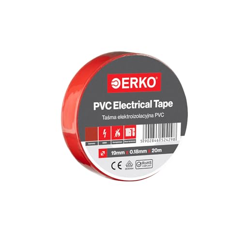 ERKO Isolierband PVC Rot 19mm x 20m Elektrische Leitungen Reparatur, Hochflexibel mit starker Klebekraft, Chemiebeständig, Polyvinyl Chlorid, Klebeband Universal von ERKO