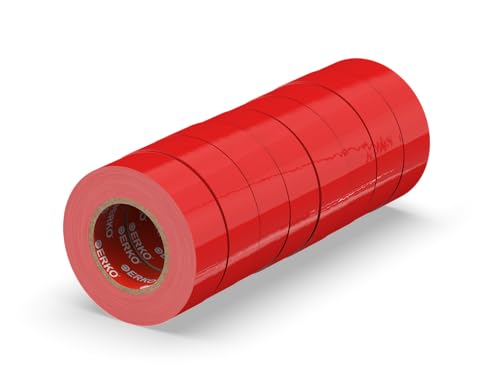 ERKO Isolierband Rot 8er Pack 19mm x 20m PVC, Elektrische Leitungen Reparatur, Hochflexibel mit starker Klebekraft, Chemiebeständig, Wasserfest, Klebeband von ERKO