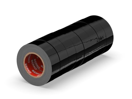 ERKO Isolierband Schwarz 19mm x 20m PVC Set 8 Stück Elektrische Leitungen Reparatur, Hochflexibel mit starker Klebekraft, Chemiebeständig, Wasserfest, Klebeband von ERKO