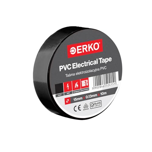 ERKO Isolierband Schwarz PVC 15mm x 10m Elektrische Leitungen Reparatur, Hochflexibel mit starker Klebekraft, Chemiebeständig, Kabel, Universal, Klebeband von ERKO