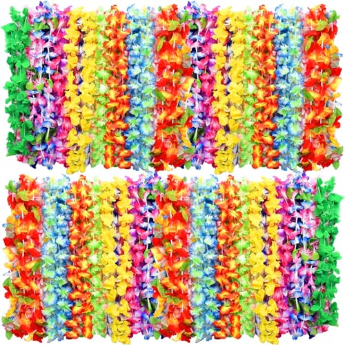 ERKOON 36 Stücke Hawaii Blumen Halskette, 96cm/37.8in Hawaii Party Dekorationen, Hawaii Kette Blumen Luau Blume Lei Garland Hawaiian Halskette Set Hawaiikette für Luau Sommer Beach Party Dekorationen von ERKOON