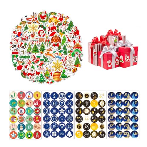 ERNZI 196 Stück sticker weihnachten, Weihnachtsaufkleber Pack 196 Stück für Weihnachts Dekoration, für Skateboard Auto Motorräder Fahrrad Gepäck Laptop Koffer(Christmas) von ERNZI