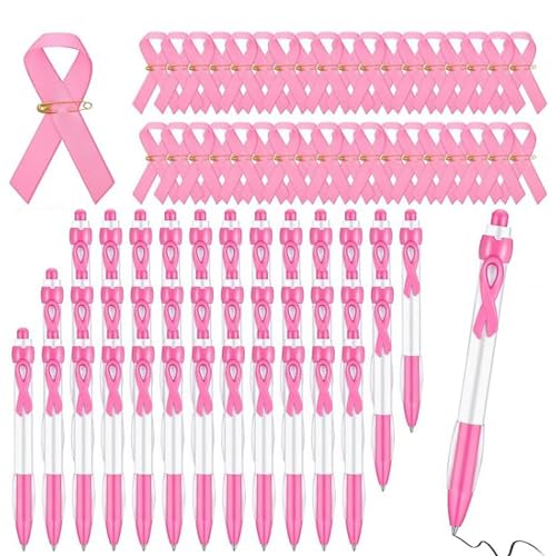 ERNZI 36 Stück Kugelschreiber, 36 Stück Brustkrebs Schleife Sicherheitsnadeln, Awareness Ribbon Pin Rosa Brosche mit Sicherheitsnadel von ERNZI