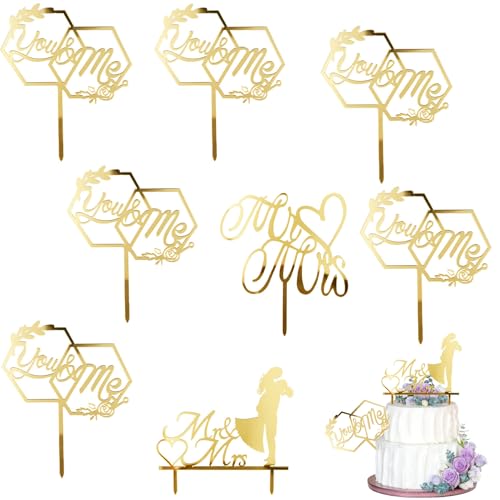 ERNZI Cake Topper Hochzeit，Mr & Mrs Deko Hochzeit ，Tortendeko Hochzeit Cake Topper, Geburtstagstortenaufsätze, 8 Stück MR & MRS Cake Topper Romantische Acryl-Kuchendekoration für Valentinstag von ERNZI