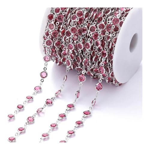 ERQIAO 1 Meter / Rolle 6mm Glasperlen Kette Glasperlen Kette DIY Kristall Perlen Kette Glänzend Bunte Zirkon Halskette Kette für Schmuckherstellung (Rosa Silber, 2 von ERQIAO