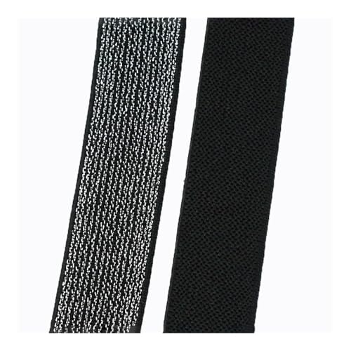 ERQIAO 3/5/10 Meter 25-50mm Elastisches Band Seide Nylon Seide Band Polyesterband Seideband Dekoband Zierband für DIY Kleidung Gürtel Nähen Zubehörteil (Schwarz Silber, 3 Meter, 25mm) von ERQIAO