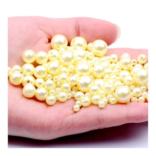 ERQIAO 3-12mm Mehrere Farben ABS Imitation Perle Klar Gerade Loch DIY Runde Perle für Schmuck Halskette Machen Zubehör (Hellgelb 7.10mm 50pcs) von ERQIAO