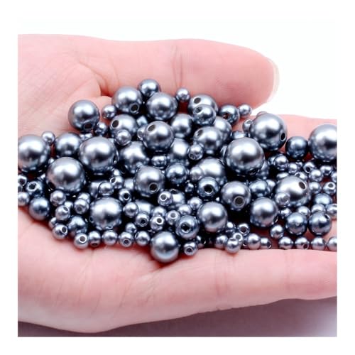 ERQIAO 3-12mm viele Farben ABS künstliche Perle Hell gerade Loch DIY Runde Bead Schmuck Halskette Zubehör (dunkelgrau 3,10mm 50Stk.) von ERQIAO