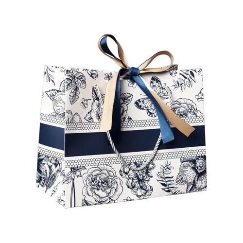 ERQIAO Geschenktüten mit Blumenmuster, Papiertüten mit Band, Geschenktüten, Kleidung, Tragetaschen, Kleidung (Blau, 36 x 25 x 12 cm) von ERQIAO