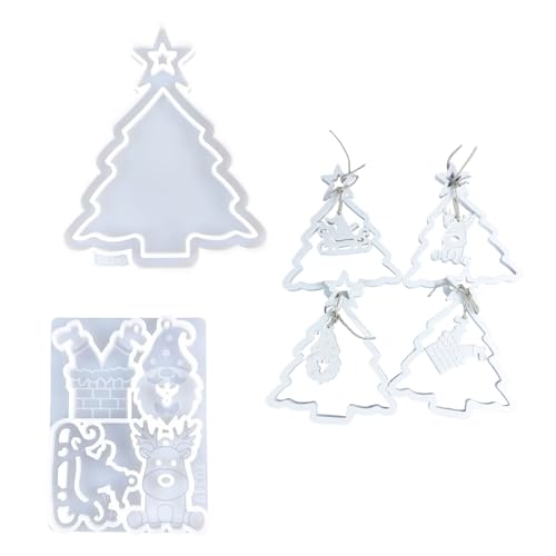 Silikonformen für Weihnachtsbaum-Anhänger, Epoxidharz, Gießformen, Bastelformen, Silikon, Schlüsselanhänger, Bastelformen, 2 Stück Silikonformen für Weihnachtsbaum-Anhänger, Epoxidharz, Gießformen, Bastelformen, Silikon, Schlüsselanhänger, Bastelformen, 2 Stück von ERRORY