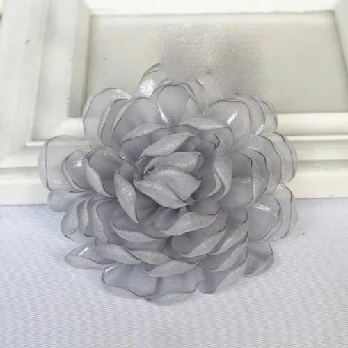 ERRVA 10 Stück 10 cm 3D-Organza-Chiffon-Gaze mit verbranntem Rand, Stoff, künstliche Rose, Blume, Hochzeitskleid, Halsdekoration, DIY-Nähapplikation, grau von ERRVA