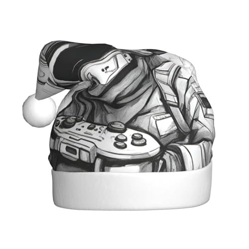 ERSDWRE Monochrome Skizzen-Stil Gaming-Weihnachtsmütze, Weihnachtsmannmütze, Erwachsene, Weihnachtsmütze für Neujahr, festliche Party, Kopfschmuck, Zubehör von ERSDWRE