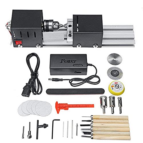 ERSINIAN Mini-Holzdrehbank, Perlen-Poliermaschine, Tisch-Holzbearbeitung, DIY-Bearbeitung, Mini-Holzdrehbank, Tisch-Mini-Holzdrehbank, DC 12–24 V, 200 W, Werkzeug-Drehbank, Standard-Set von ERSINIAN