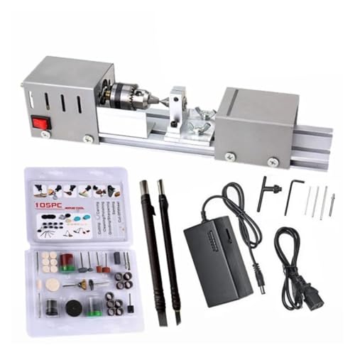 ERSINIAN Verbesserte Mini-Drehmaschine, Perlen-Poliermaschine, DIY-Bearbeitung für die Tisch-Holzbearbeitung, DIY-Werkzeug-Drehmaschine, Standard-Set 12 V-24 V, 96 W (Basic T1) von ERSINIAN