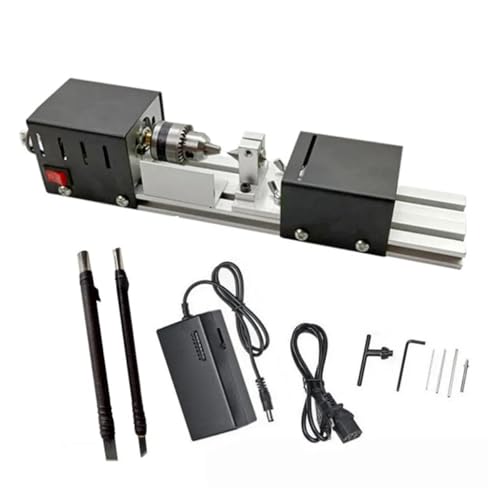 ERSINIAN Verbesserte Mini-Drehmaschine, Perlen-Poliermaschine, DIY-Bearbeitung für die Tisch-Holzbearbeitung, DIY-Werkzeug-Drehmaschine, Standard-Set 12 V-24 V, 96 W (Basic T3) von ERSINIAN