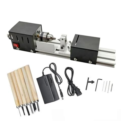 ERSINIAN Verbesserte Mini-Drehmaschine, Perlen-Poliermaschine, DIY-Bearbeitung für die Tisch-Holzbearbeitung, DIY-Werkzeug-Drehmaschine, Standard-Set 12 V-24 V, 96 W (Basic T4) von ERSINIAN