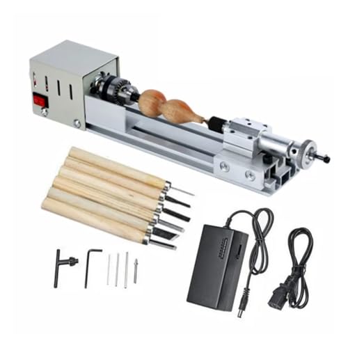 ERSINIAN Verbesserte Mini-Drehmaschine, Perlen-Poliermaschine, DIY-Bearbeitung für die Tisch-Holzbearbeitung, DIY-Werkzeug-Drehmaschine, Standard-Set 12 V-24 V, 96 W (Upgrade T1) von ERSINIAN