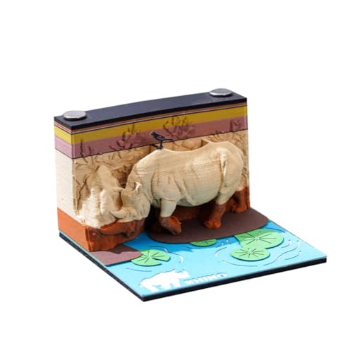 ERVDKXCOI Abreißbarer 3D-Papierkunst-Notizblock-Tischkalende 3D-Kalender, dreidimensionales 3D-Nashorn-Notizblock-Papierschnitzerei, Geschenkornament, geeignet for das Home-Office von ERVDKXCOI