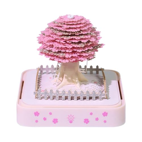 ERVDKXCOI Abreißbarer 3D-Papierkunst-Notizblock-Tischkalende Abreißkalender 2025, Tageskalender 2025 for Abreißen, 3D-Papierskulpturkalender „Pink Tree House“ von ERVDKXCOI