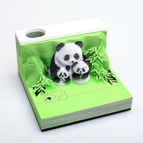 ERVDKXCOI Abreißbarer 3D-Papierkunst-Notizblock-Tischkalende Artsy Pads, dreidimensionaler 3D-Panda-Notizblock aus Papierschnitzerei, Geschenkornament, geeignet for das Home-Office von ERVDKXCOI