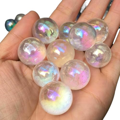 ERVDKXCOI Kristallkugel mit Ständer,Edelsteinkugel,Meditati 10Pcs Rainbow Aura Sphere Titanium Seed Quartz Crystal Ball Healing von ERVDKXCOI