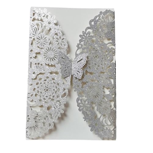 ERVDKXCOI Zarte romantische Hochzeitsparty Einladungskarte D 10 Stück Glitzer-Schmetterling-Einladungskarten-Umschläge for Hochzeit, Verlobung, Taufe, Party-Dekoration, Gastgeschenke(Glitter Silver) von ERVDKXCOI