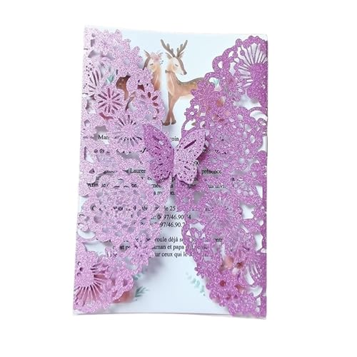 ERVDKXCOI Zarte romantische Hochzeitsparty Einladungskarte D 10 Stück Glitzer-Schmetterling-Einladungskarten-Umschläge for Hochzeit, Verlobung, Taufe, Party-Dekoration, Gastgeschenke(Glitter Pink) von ERVDKXCOI