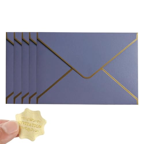 ERVDKXCOI Zarte romantische Hochzeitsparty Einladungskarte D 10 Stück verdickte A7-Umschläge, 12,7 x 17,8 cm, Kartenumschläge, V-Lasche, goldfarbener Rand for Abschlussfeiern(5 Pack03) von ERVDKXCOI