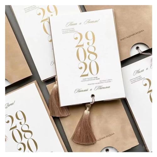 ERVDKXCOI Zarte romantische Hochzeitsparty Einladungskarte D 100 Stück Flanell-Stil-Umschläge und Quasten, handgefertigte individuelle Hochzeitseinladungskarte DIY(Beige,50 piece) von ERVDKXCOI