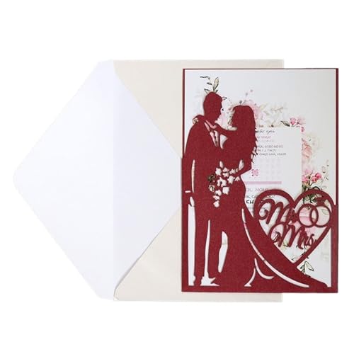 ERVDKXCOI Zarte romantische Hochzeitsparty Einladungskarte D 25 Stücke Mode Braut Und Bräutigam Karte Liebe Herz Gruß Einladungskarte Valentinstag Party Dekoration Lieferungen DIY(Red Set) von ERVDKXCOI