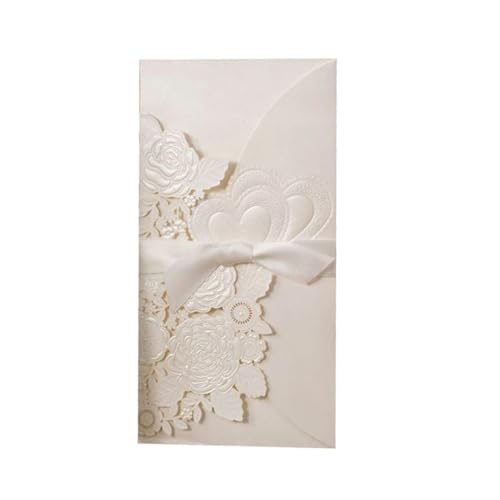 ERVDKXCOI Zarte romantische Hochzeitsparty Einladungskarte D 5/10 Stück Liebesherzen, individuelle Grußkarten mit Band, Brautparty, Hochzeit, Partyzubehör Diy(Only White Cover,10pcs) von ERVDKXCOI