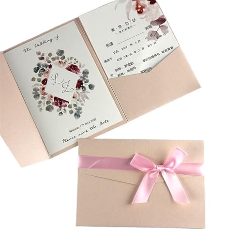 ERVDKXCOI Zarte romantische Hochzeitsparty Einladungskarte D Karte 50 Stück Bedruckte rote, dreifach gefaltete Taschen, Verlobungs- und Heiratskarten Einladung(Light Pink,1Cover 2 Blank sheet) von ERVDKXCOI