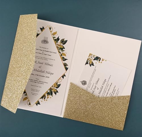 ERVDKXCOI Zarte romantische Hochzeitsparty Einladungskarte D Karte 50 dreifach gefaltete mit Rosen-Laserschnitt, Taschen-Einladungsumschlag Einladung(Glitter,Cover and envelope) von ERVDKXCOI