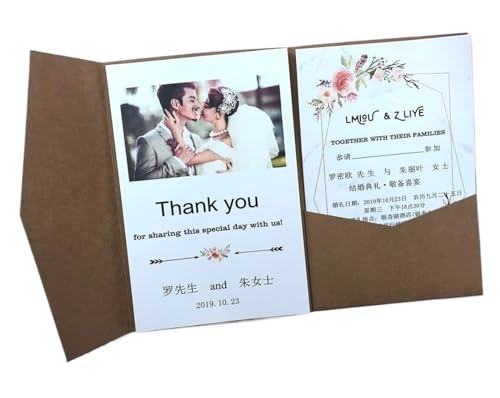 ERVDKXCOI Zarte romantische Hochzeitsparty Einladungskarte D Karte 50 dreifach gefaltete mit Rosen-Laserschnitt, Taschen-Einladungsumschlag Einladung(Kraft,Cover and envelope) von ERVDKXCOI