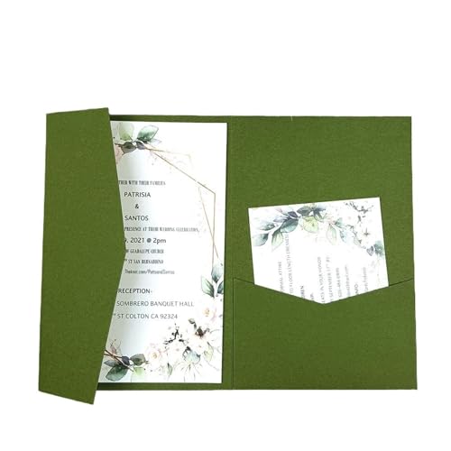 ERVDKXCOI Zarte romantische Hochzeitsparty Einladungskarte D Karte 50 dreifach gefaltete mit Rosen-Laserschnitt, Taschen-Einladungsumschlag Einladung(Olive Green,Blank set) von ERVDKXCOI