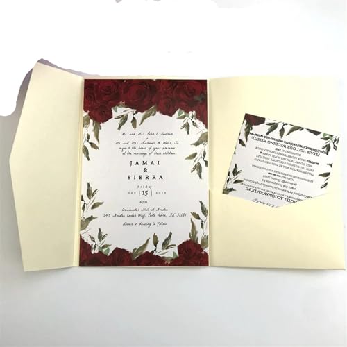 ERVDKXCOI Zarte romantische Hochzeitsparty Einladungskarte D Karte 50 dreifach gefaltete mit Rosen-Laserschnitt, Taschen-Einladungsumschlag Einladung(Pearl Beige,Cover and envelope) von ERVDKXCOI