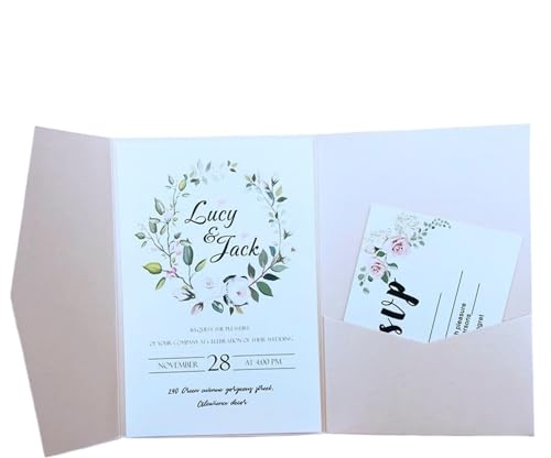 ERVDKXCOI Zarte romantische Hochzeitsparty Einladungskarte D Karte 50 dreifach gefaltete mit Rosen-Laserschnitt, Taschen-Einladungsumschlag Einladung(Pearl Blush,Cover and envelope) von ERVDKXCOI