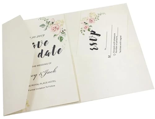 ERVDKXCOI Zarte romantische Hochzeitsparty Einladungskarte D Karte 50 dreifach gefaltete mit Rosen-Laserschnitt, Taschen-Einladungsumschlag Einladung(Pearl Ivory,Cover and envelope) von ERVDKXCOI