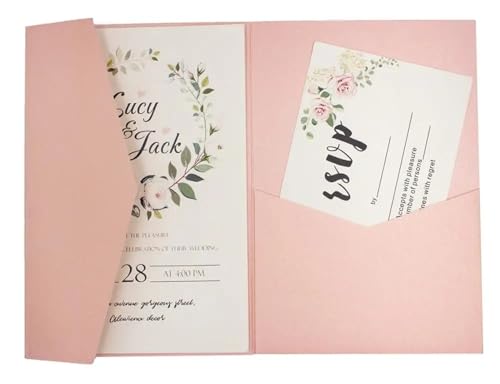 ERVDKXCOI Zarte romantische Hochzeitsparty Einladungskarte D Karte 50 dreifach gefaltete mit Rosen-Laserschnitt, Taschen-Einladungsumschlag Einladung(Pearl Pink,Blank set) von ERVDKXCOI