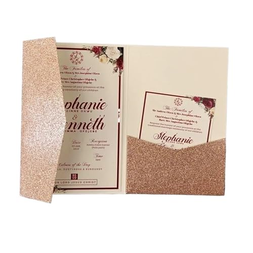 ERVDKXCOI Zarte romantische Hochzeitsparty Einladungskarte D Karte 50 dreifach gefaltete mit Rosen-Laserschnitt, Taschen-Einladungsumschlag Einladung(Pink Rose Gold,Cover and envelope) von ERVDKXCOI