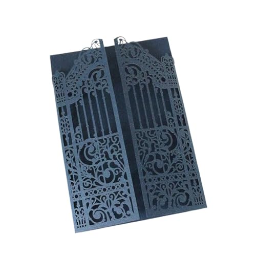 ERVDKXCOI Zarte romantische Hochzeitsparty Einladungskarte D Karte Metallic Gold Gate Laset Cut, 50 Sets, personalisierter Druck, Hochzeits-Promi-Partyeinladungen Einladung(Deep Blue,Laser cut card) von ERVDKXCOI