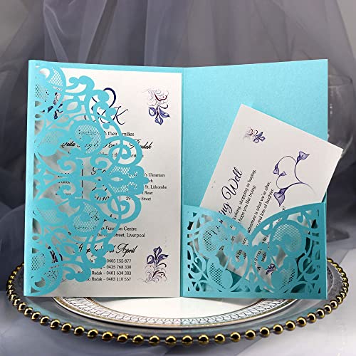 ERVDKXCOI Zarte romantische Hochzeitsparty Einladungskarte D Umschlägen – 50 Stück Leere, Einladungen – personalisierte Papiereinladungen for Verlobungsfeier oder Elegantes Einlad(Light Blue,Blank) von ERVDKXCOI