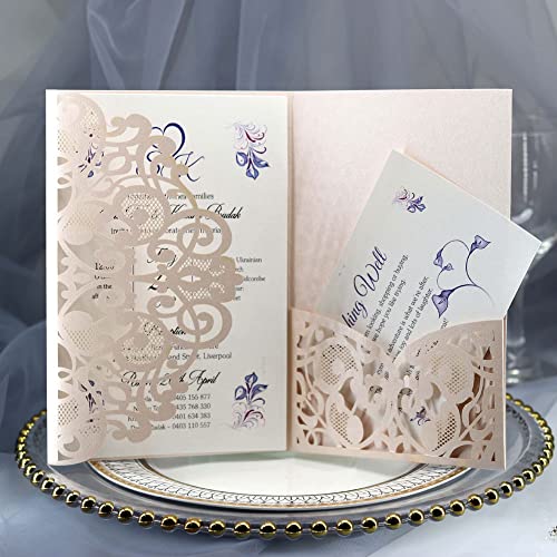 ERVDKXCOI Zarte romantische Hochzeitsparty Einladungskarte D Umschlägen – 50 Stück Leere, Einladungen – personalisierte Papiereinladungen for Verlobungsfeier oder Elegantes Einlad(Light Gold,Blank) von ERVDKXCOI