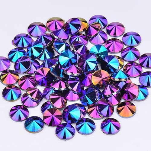 Hotfix Strasssteine, Harzkristall flacher Rücken S Rosa AB Rivoli-Strasssteine, Acryl-Strass-Kristallperlen, flache Rückseite, runde Edelsteine, Nailart-Rivoli for Bastelarbeiten, Schwarz AB, 10 mm, 2 von ERVDKXCOI