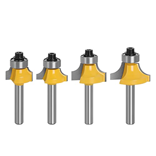 Router Bit,Fräser,Lagergeführter Router-Fräser, Fräser, 4-teiliges Roundoer-Kantenfräser-Set, 1/4-Zoll-Schaftecke von ERVDKXCOI