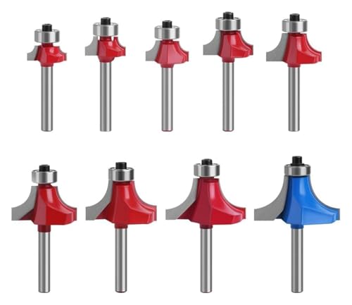 Router Bit,Fräser,Lagergeführter Router-Fräser, Fräser, 9-teiliges Roundoer-Kantenfräser-Set, 1/4 Zoll von ERVDKXCOI