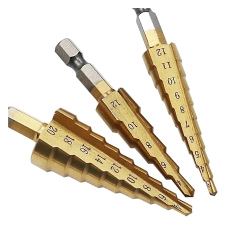 Spiral Step Drill Bit,Metall Kegelbohrer,hss bohre 3 Stück 12 mm 12 mm 20 mm gerader Stufenbohrer von ERVDKXCOI