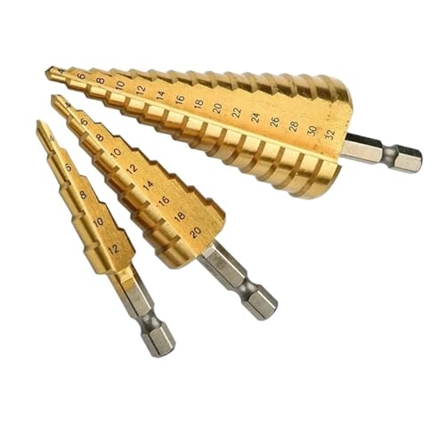 Spiral Step Drill Bit,Metall Kegelbohrer,hss bohre Gerader Stufenbohrer HSS-Lochschneider for beschichtetes Holz und Metall, 3-tlg von ERVDKXCOI