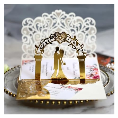 Zarte romantische Hochzeitsparty Einladungskarte D 10/20 Stück Weißgold-Perlenpapier, Hochzeitseinladungskarte, europäische Hochzeit, Brautparty, Dekor, Geschenk, Grußkarten-Sets Diy(Gold,10pcs) von ERVDKXCOI